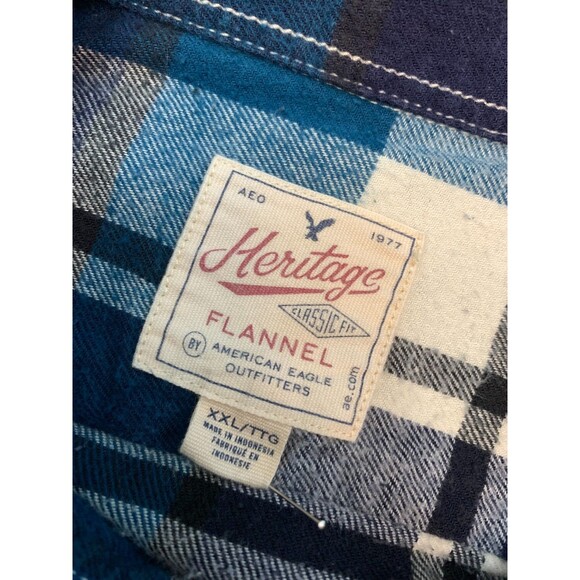 American Eagle Shirt Mens 2XL Heritage Flannel Blue Plaid Long Sleeve Button Up - Picture 6 of 8